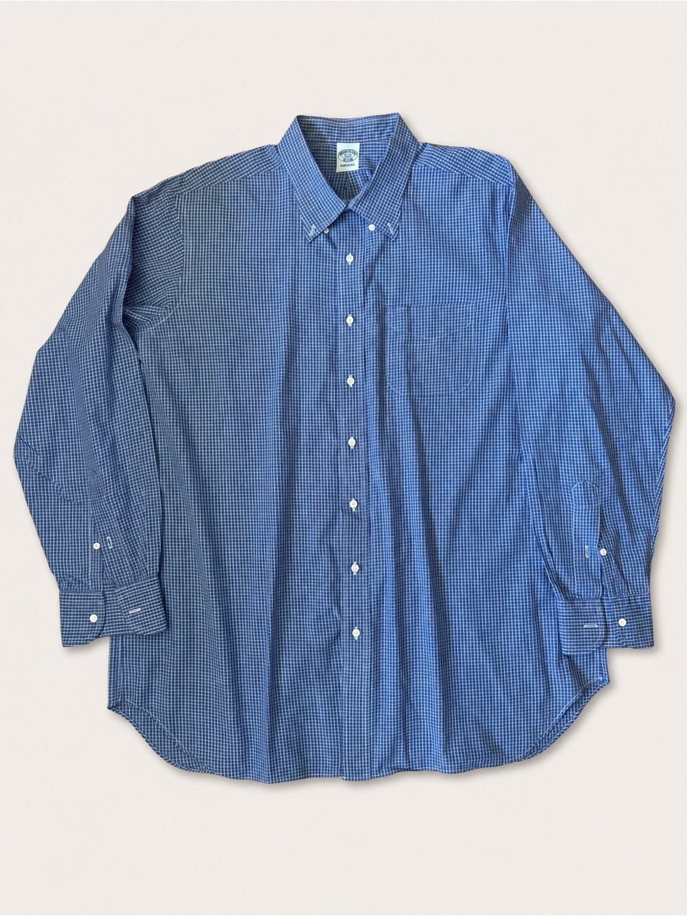 Vintage Brooks Brothers Special Order Dress Shirt USA Blue Check Button Down XL